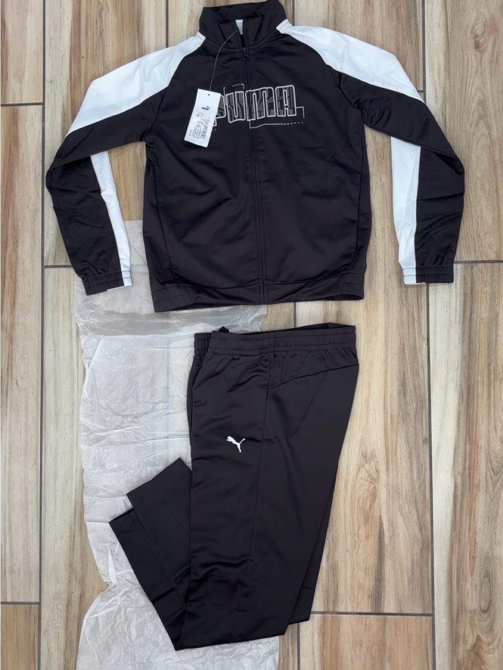 PUMA Boys Black & White Athletic Track Pants